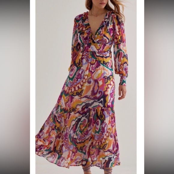 NWOT By Anthropologie The Odetta Printed Maxi Dress in Medium Pink
